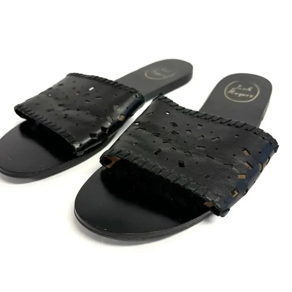 EUC Jack Rogers Delilah Black Leather Slide Sandals - Eyelet Preppy Coastal - Picture 3 of 6